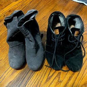 Lot of 2 Toms Suede Wedge Booties Black and Grey
